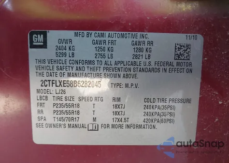 2011 GMC Terrain Slt-2 from USA, damaged, VIN 2CTFLXE58B6282045